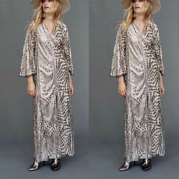 chinese dress ladies Adoria Sequin Cut Out Maxi Dress - Silver